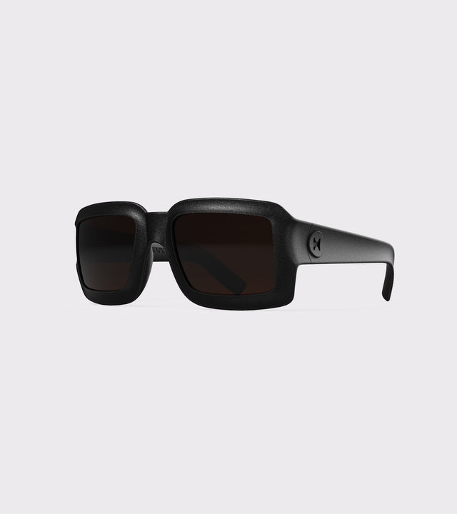 Sleek black 3D-printed square-frame sunglasses for a classic yet edgy style for High and Narrow nose bridges. 