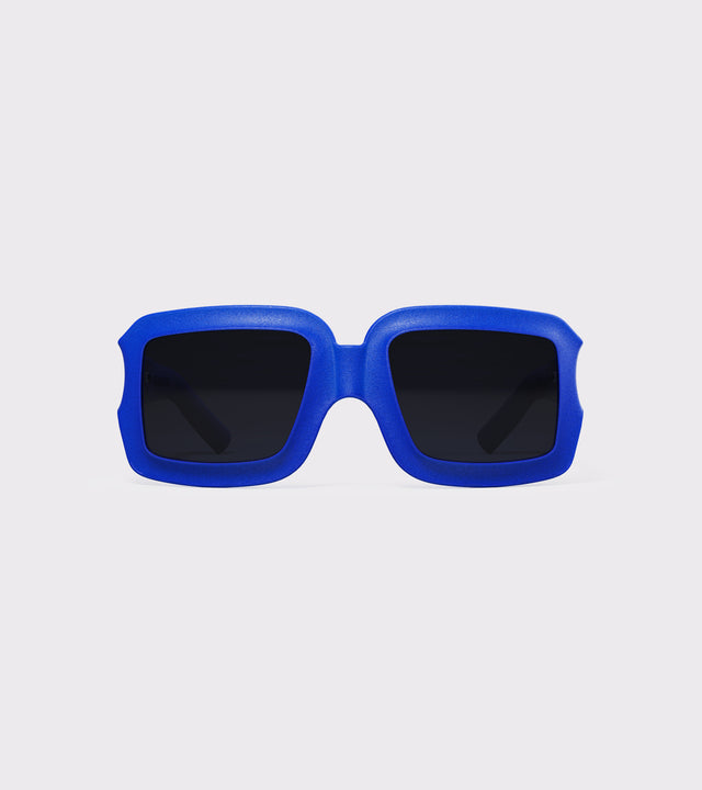 Eye-catching, low nose bridge, blue square sunglasses for a modern and stylish aesthetic