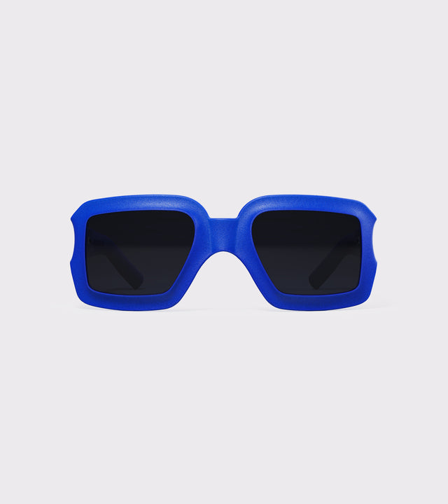 Ultra Goliath high-fashion blue square sunglasses with dark lenses, perfect for trendsetters