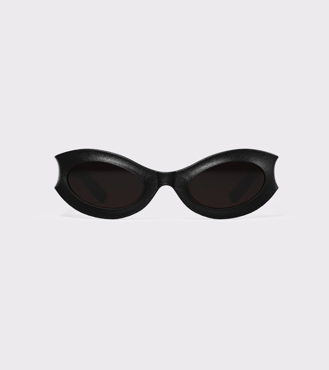 Afrofuturis High-fashion black rounded sunglasses, ideal for a playful yet chic look