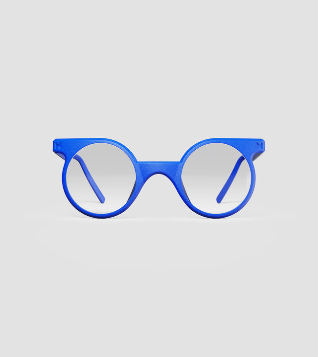 Loto round blue frames, combining classic style with a bold edge